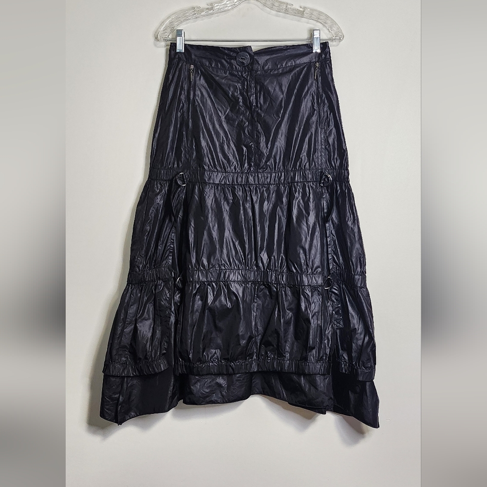 Animale Nylon Black Tiered Maxi Skirt